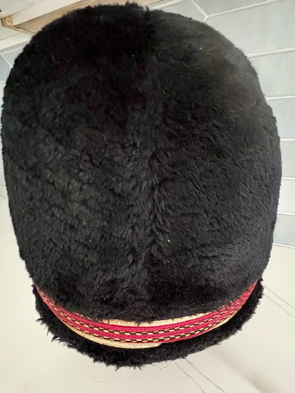 Ostwald Vtg Faux Fur Marching Band Busby Hat Black Drum Major Shako RedGold Trim